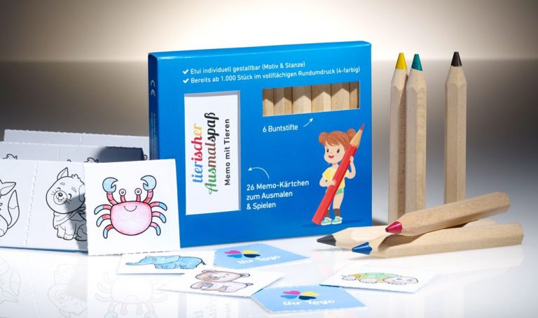 Holzmalstifte mit Memorykärtchen zum Ausmalen