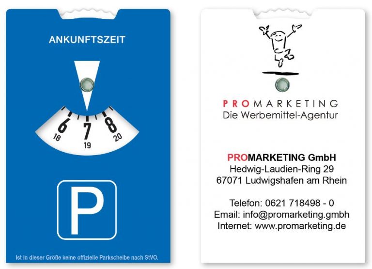Parkscheibe mit Ihren Kontaktdaten